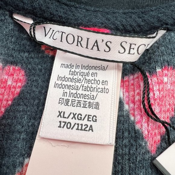 Victoria's Secret Women's Valentines Hearts Thermal Sleepshirt Black Red XL NWT - Picture 4 of 5